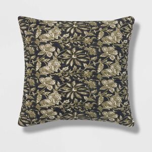 Threshold Botanical Decorative Throw Pillow Square Navy Green Cream Cotton